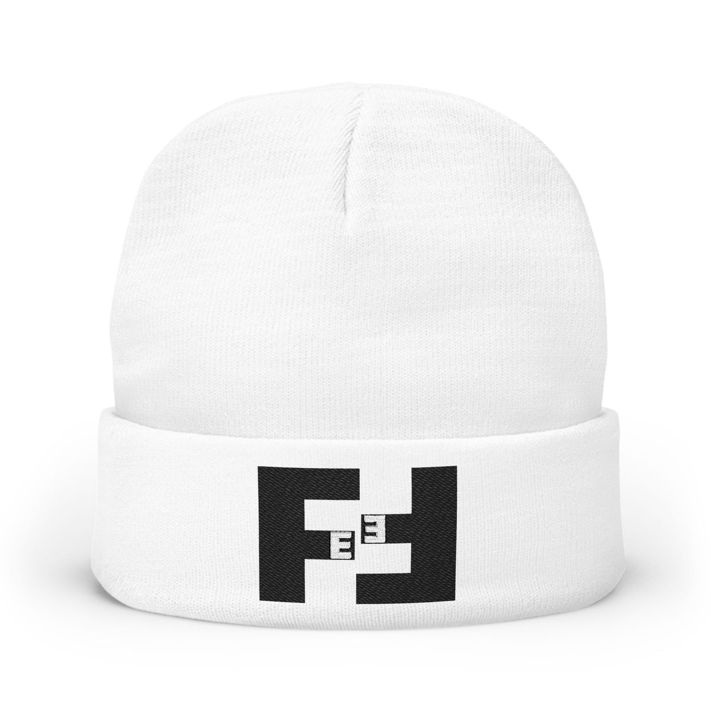 Embroidered Fefe Minimal Logo Knit Beanie — White Cozy Winter Hat