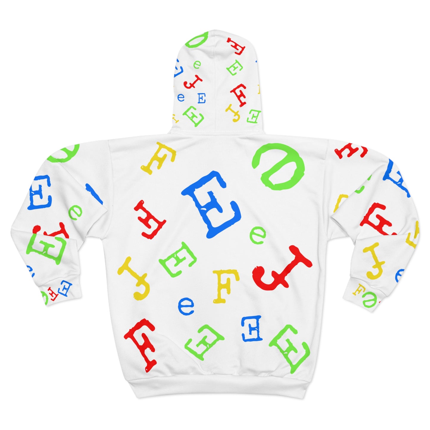 Fefe Scatter Zip Hoodie — Rainbow Letter Print Hoodie
