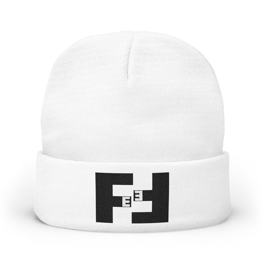 Embroidered Fefe Minimal Logo Knit Beanie — White Cozy Winter Hat