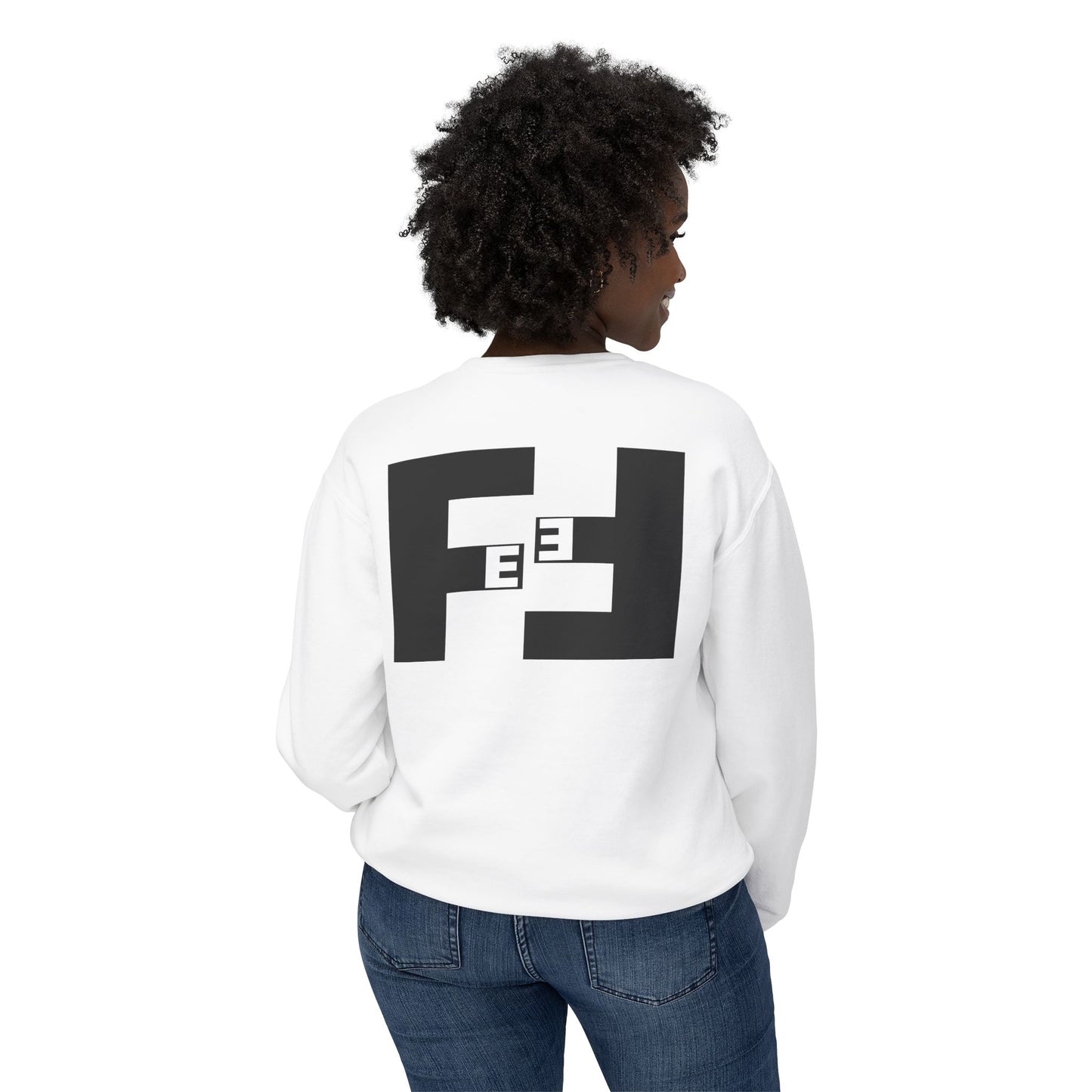 Fefe Graphic Crewneck Designer Sweatshirt — Minimal Black FeFe Logo Backprint