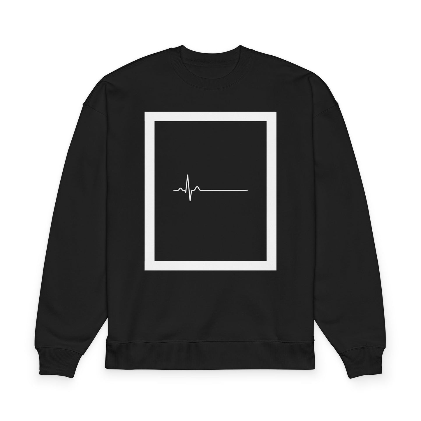 Fefe Flatline Designer Sweatshirt — Minimal Heartbeat Frame with QR Code Back (Raddler 2.0)