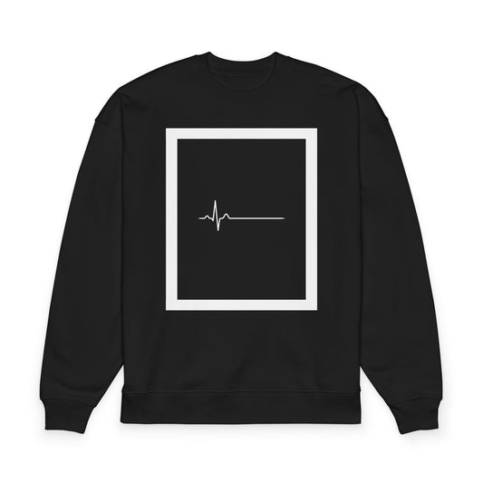 Fefe Flatline Designer Sweatshirt — Minimal Heartbeat Frame with QR Code Back (Raddler 2.0)