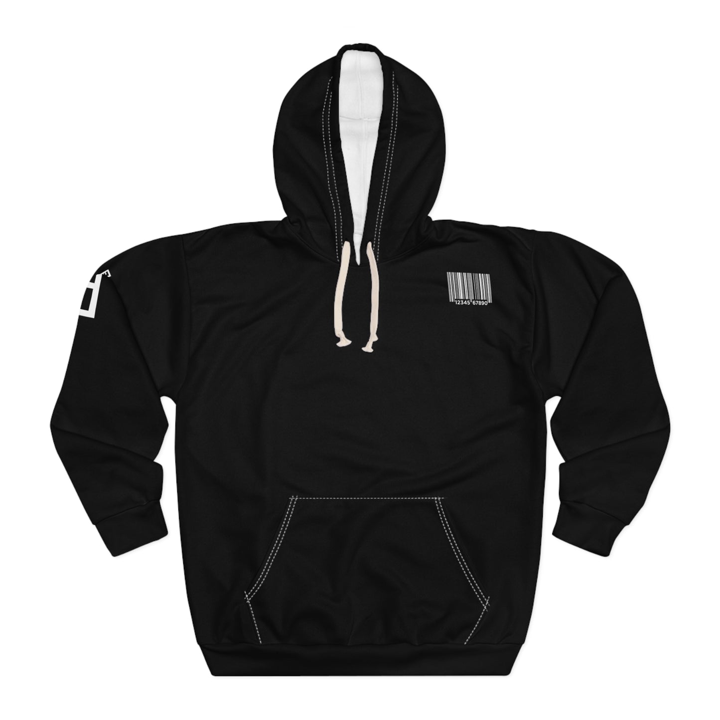 Fefe Barcode Graphic Designer Hoodie — Black Streetwear Pullover with Bold Back Barcode Design