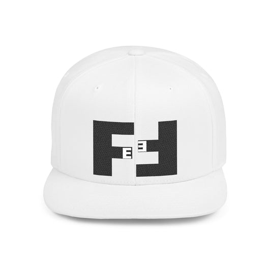 Fefe Flat Bill Snapback Hat — Fefe Black Geometric Logo Cap