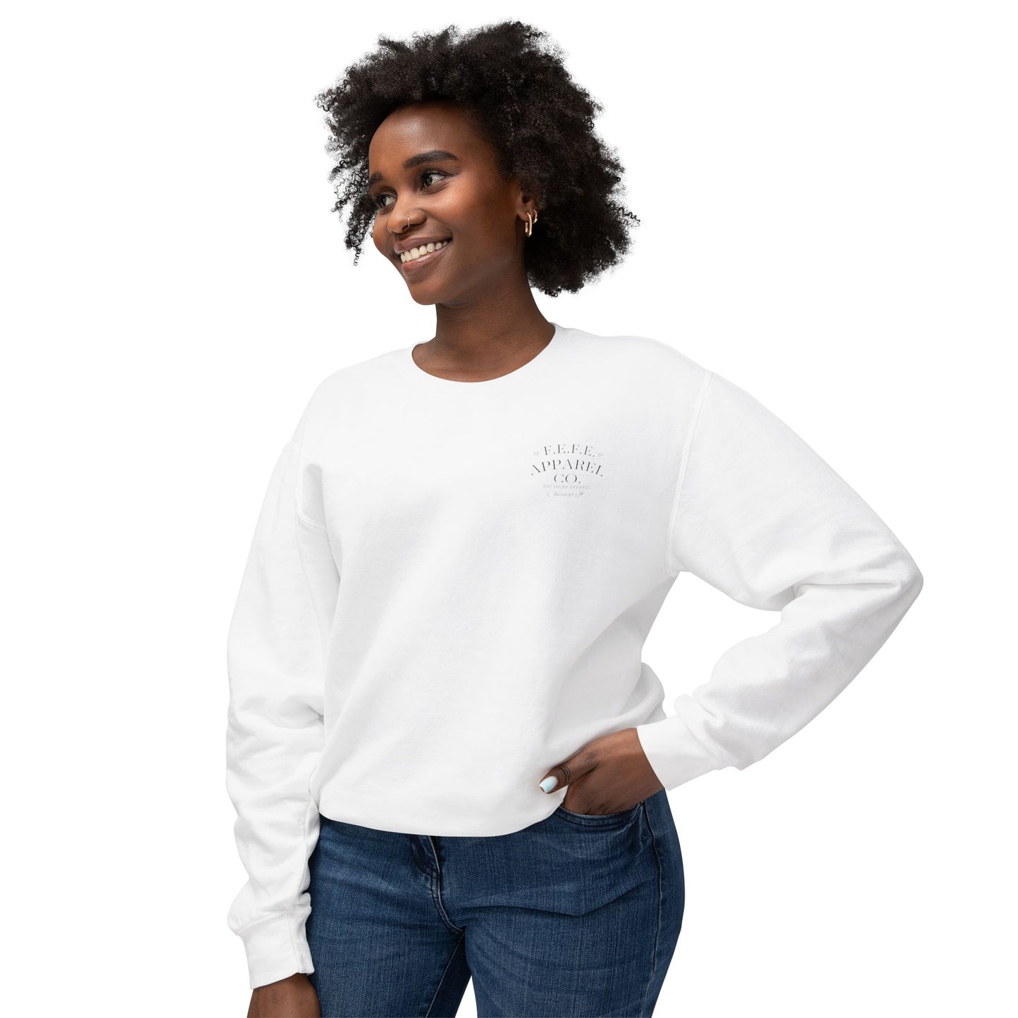 Fefe Graphic Crewneck Designer Sweatshirt — Minimal Black FeFe Logo Backprint