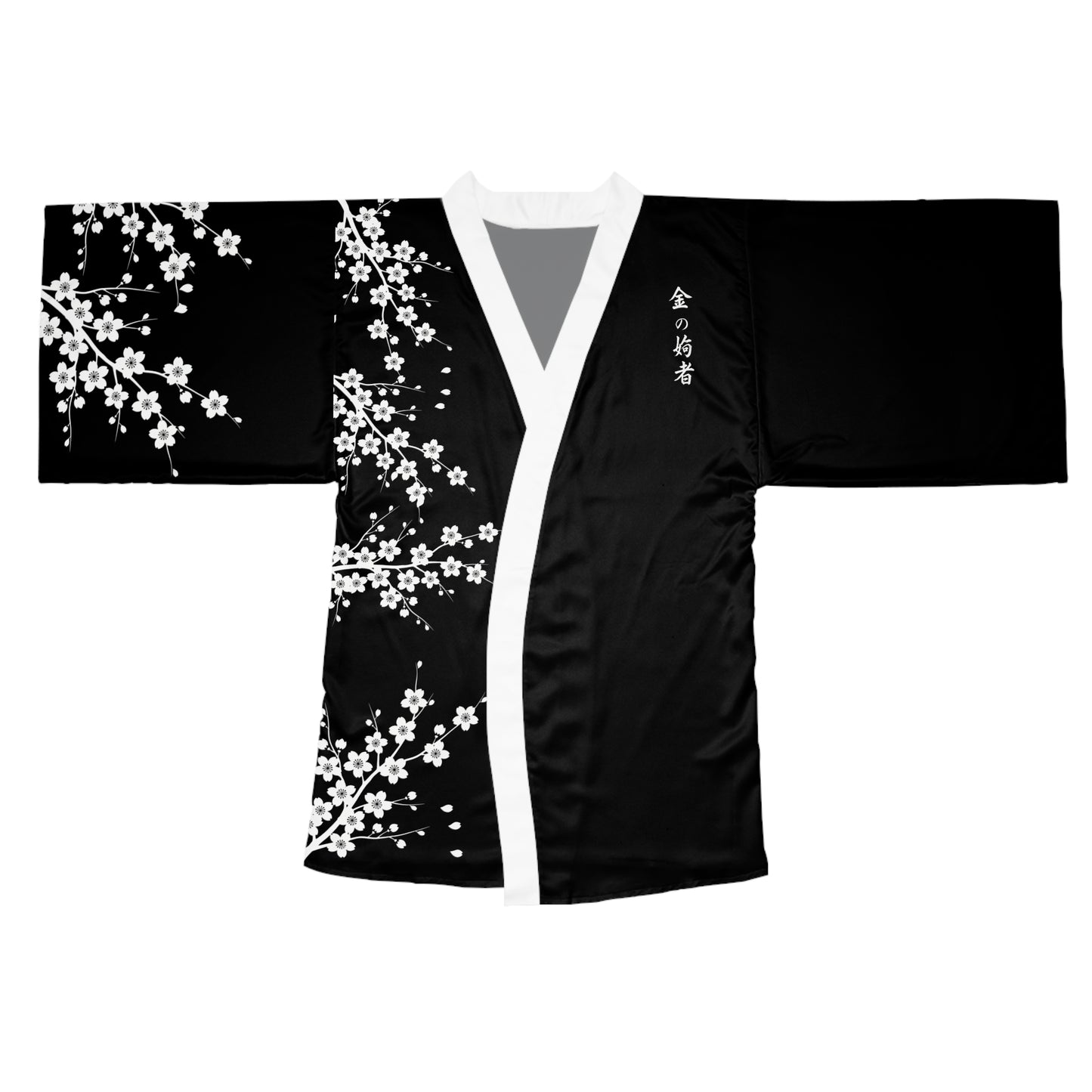 Fefe Black Cherry Blossom Designer Kimono Robe — Long Sleeve Japanese-Style Designer Lounge Jacket