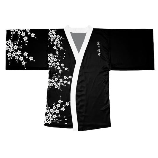 Fefe Black Cherry Blossom Designer Kimono Robe — Long Sleeve Japanese-Style Designer Lounge Jacket