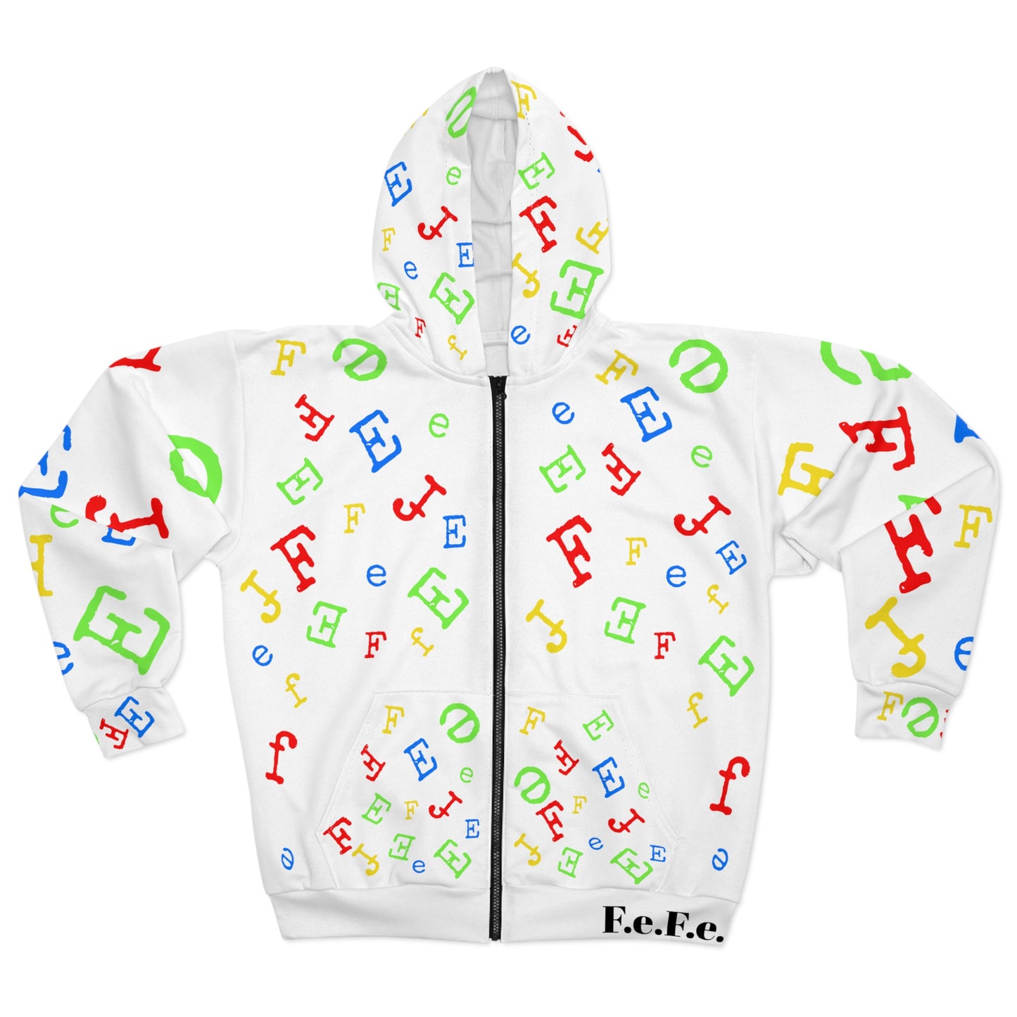 Fefe Scatter Zip Hoodie — Rainbow Letter Print Hoodie